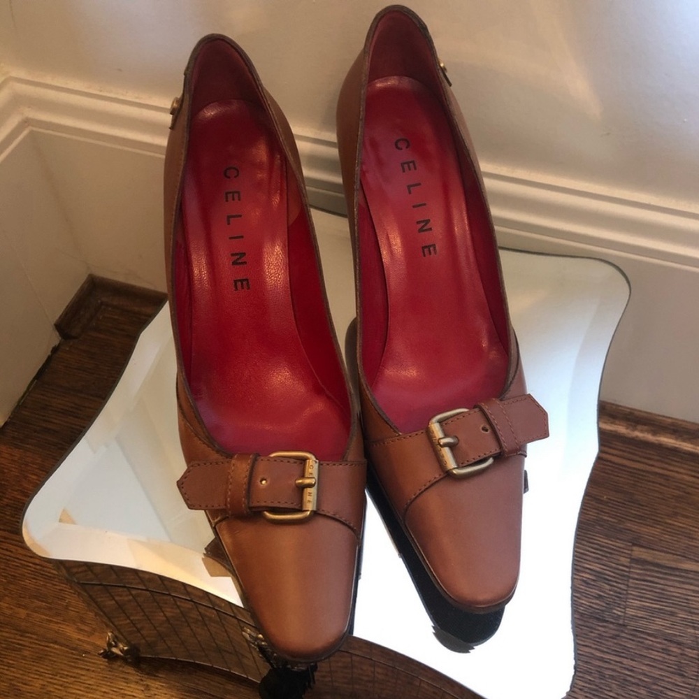Celine Brown Buckle Leather Pumps 37 or US 7